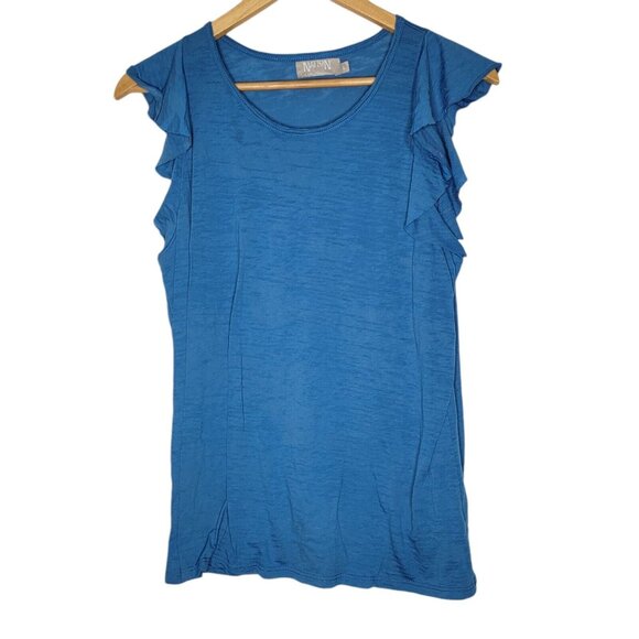 Nation LTD Paulette Ruffle Tank Blue Crew Neck Cotton Women's‎ Size Large L - Picture 1 of 4